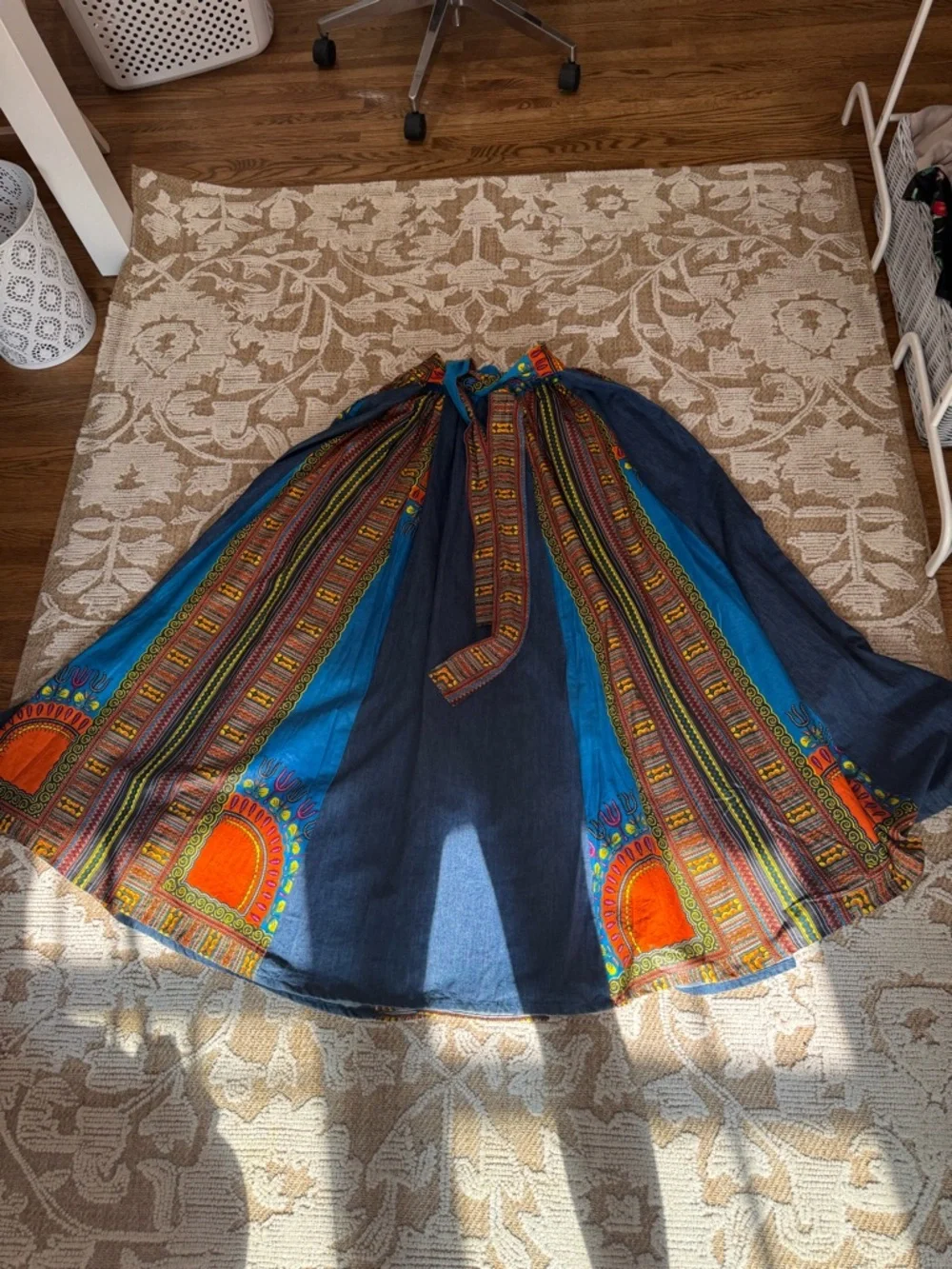NWT Vintage Patchwork Full Length Denim Circle Hippie Festival Artsy Skirt Gypsy